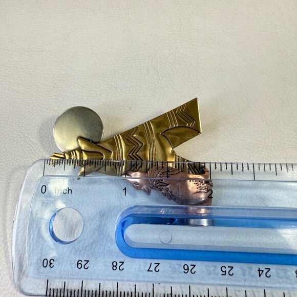 Wolf Moon Teepee Southwest Western Pin Brooch Mixed Metals - Picture 5 of 6